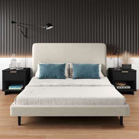 Manhattan Comfort Granville Black 1-Drawer Nightstand, 2PK 2-NS-5002